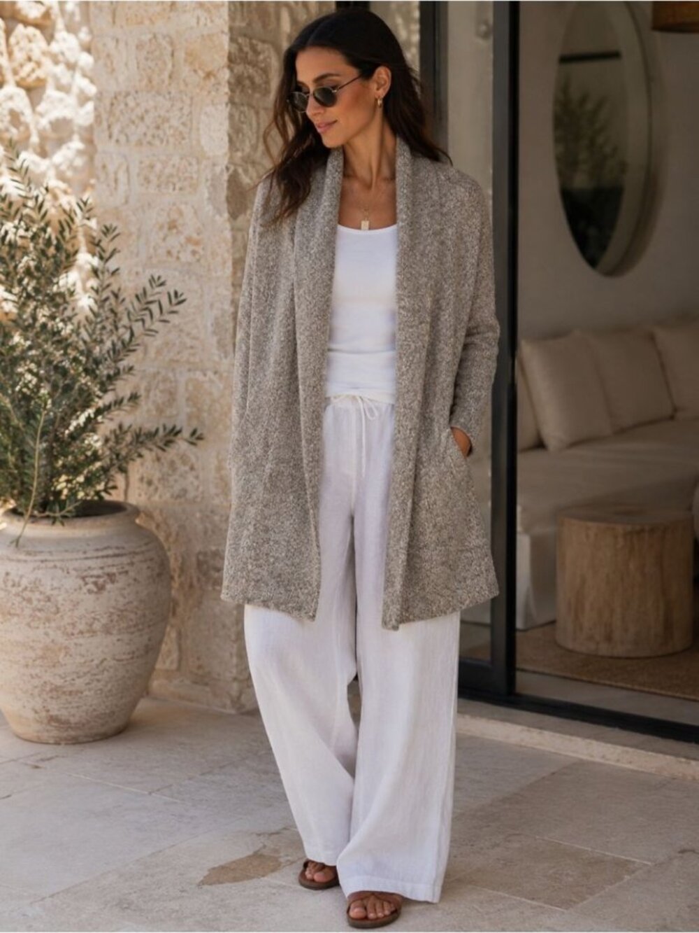 POKOLO Alpaca Blend Knit Open Cardigan Heathered Minimalist Cozy Sweater